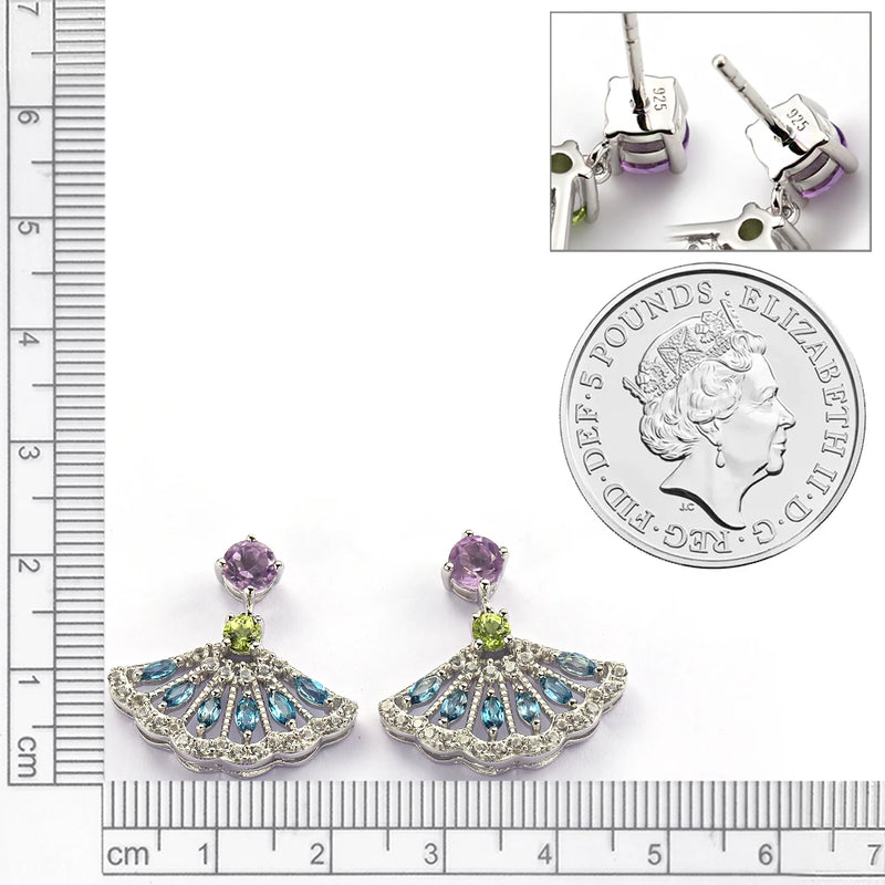 925 Sterling Silver Fan Skirt Opal Tourmaline Earrings for Women