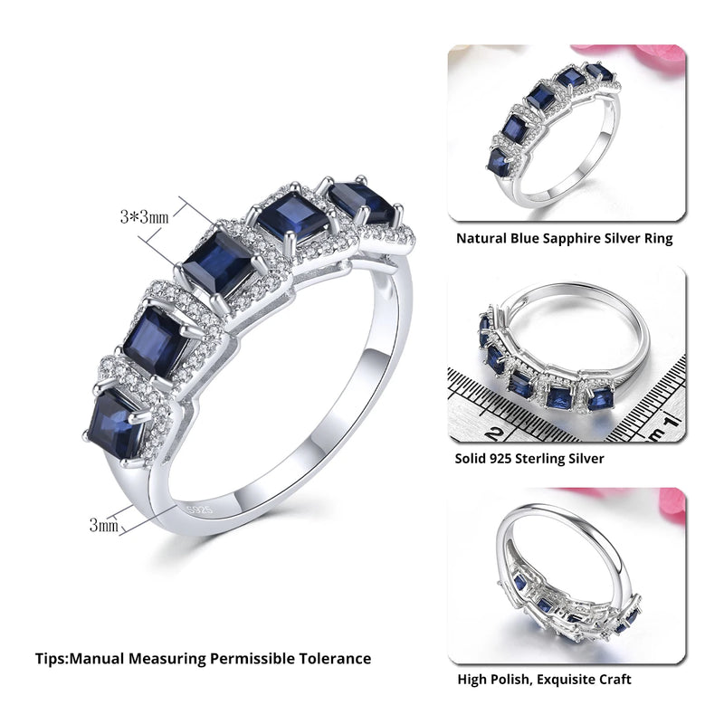 Sterling Silver Blue Sapphire Rings 1.10 ctw for Women