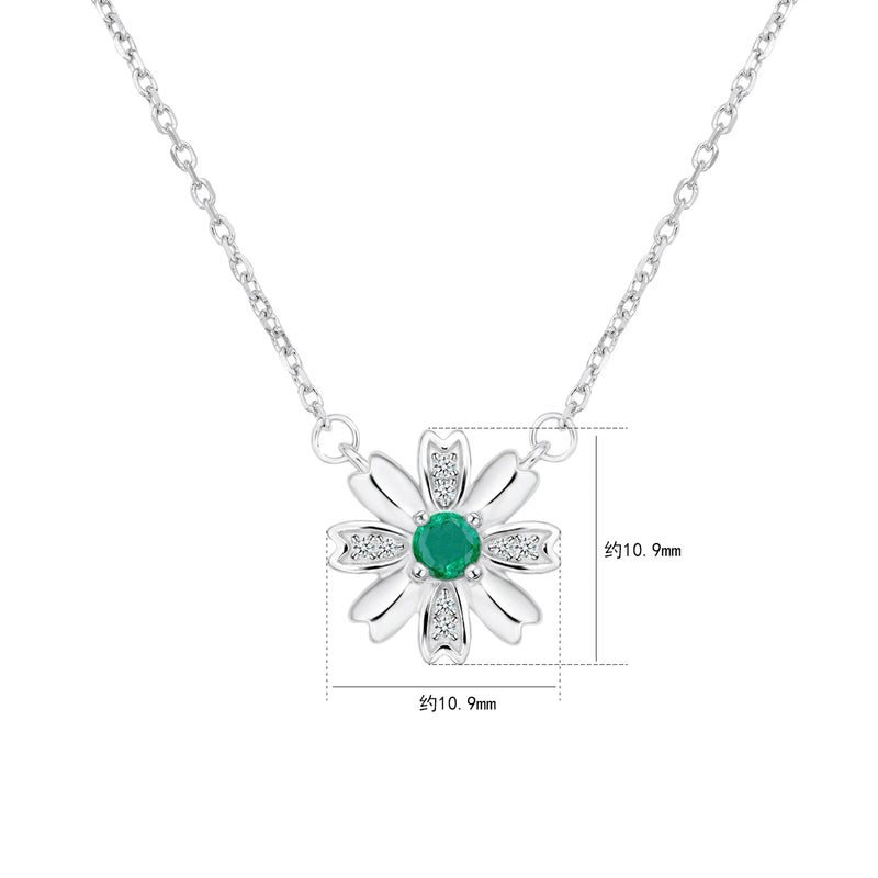 925 Sterling Silver Emerald Chrysanthemum Pendant Necklace for Women