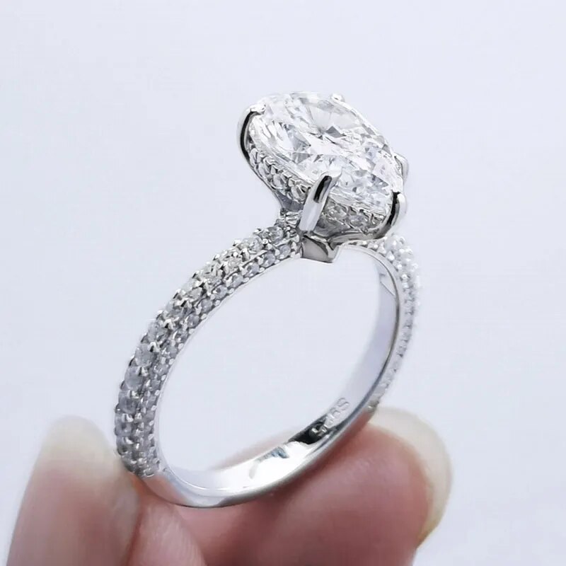 925 Sterling Silver 5ctw Moissanite Pear Shaped Ring for Women