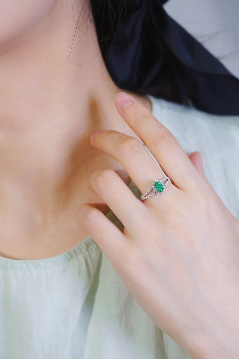 18K White and Yellow Gold Natural Emerald and Diamond Ring for Women