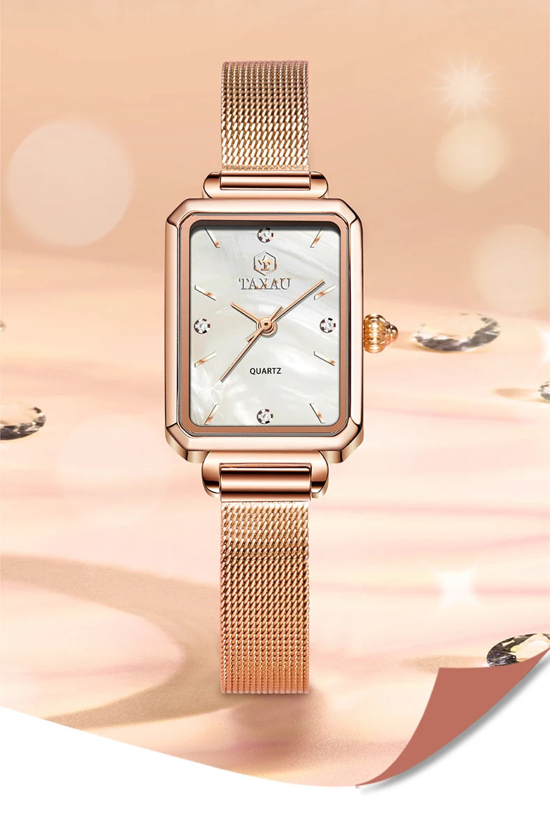 Stainless Steel Quartz Square Watch for Women