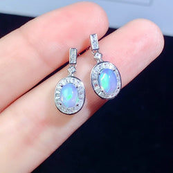 Sterling Silver Natural Opal Earrings for Women