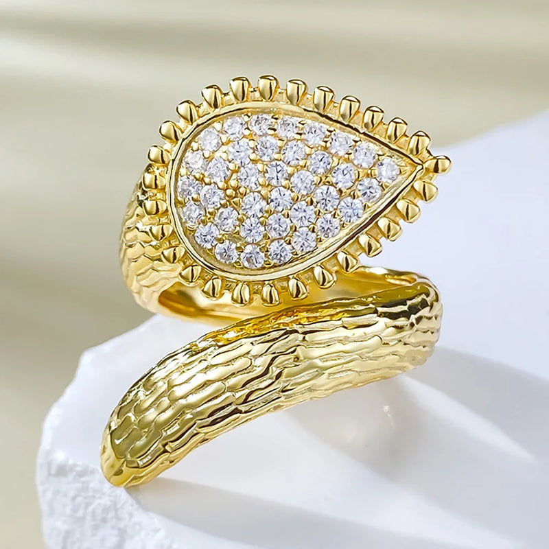 18K Gold Plated Sterling Silver Snake Lab Diamond Ring for Women