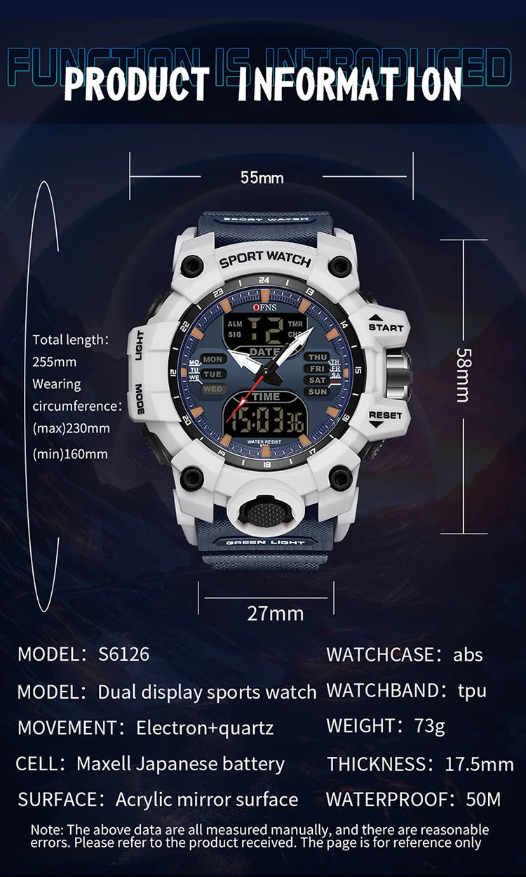 Stainless Steel Digital Quartz Chronograph Wristwatch for Men.