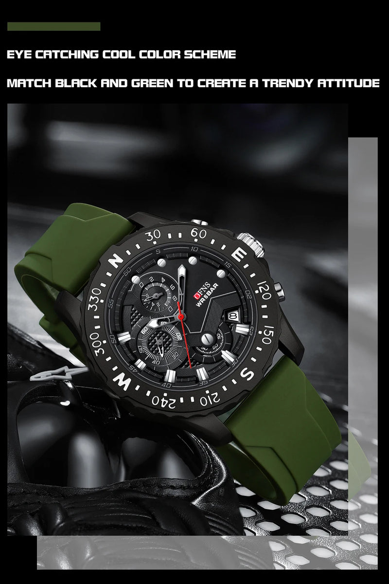 Stainless Steel Military Quartz Chronograph Wristwatch for Men