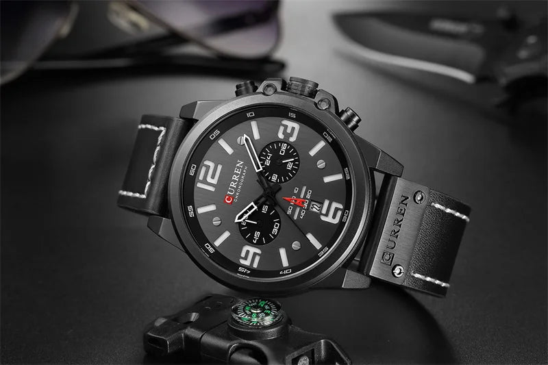 Stainless Steel Leather Chronograph Watch for Men