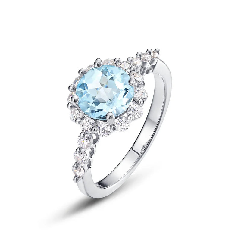 Sterling Silver Round Sky Blue Topaz Ring for Women