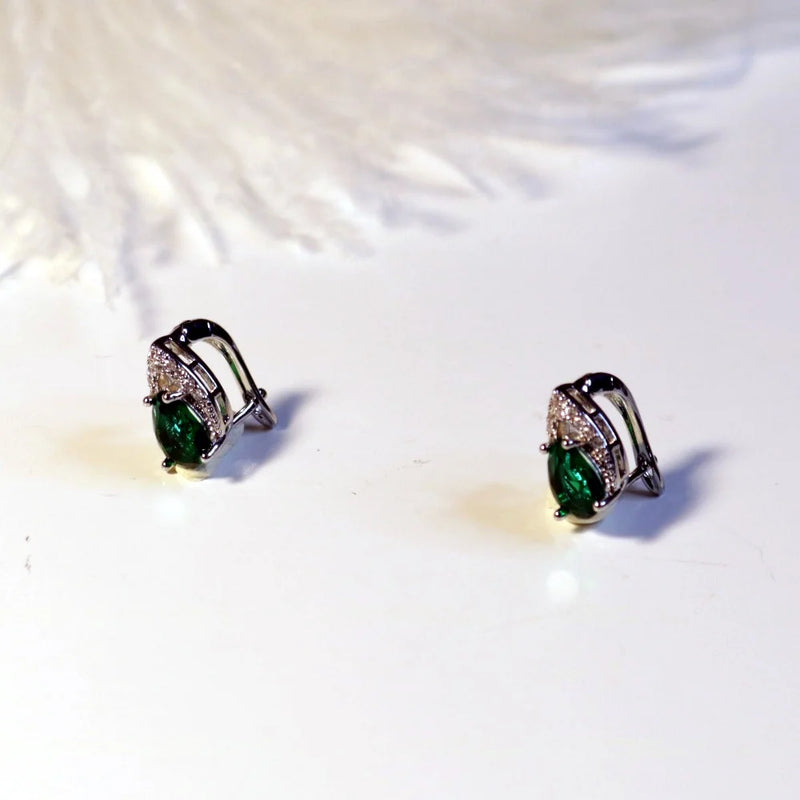 Sterling Silver Four Claw Emerald Pear Clip Earrings for Women