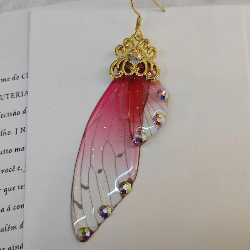 18K Gold Plated Colorful Dangle Cicada Butterfly Wing Earrings for Women