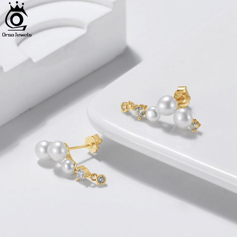 925 Sterling Silver Branch Leaves Pearl Dangle Earrings for Women