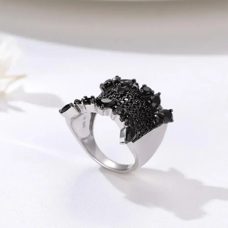 925 Sterling Silver Ring with 4.00 Carat Black Spinel for Women