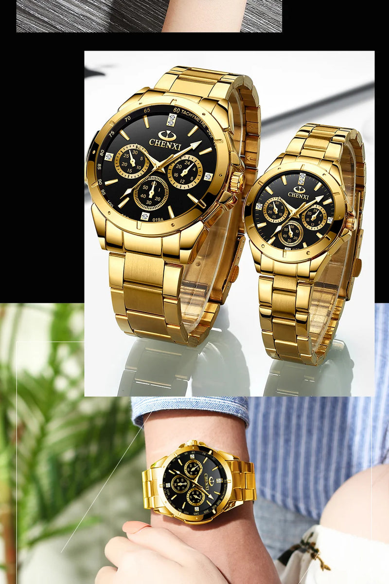 Golden Steel Band Quartz Watch for Men