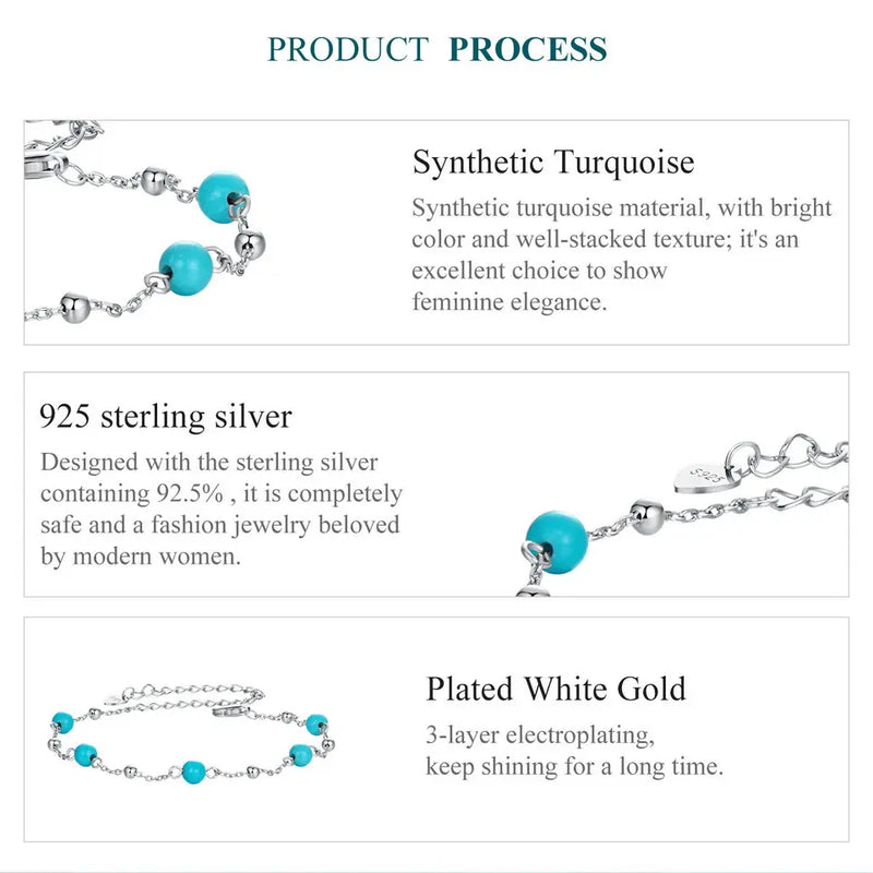 Sterling Silver Turquoise Chain Bracelet for Women