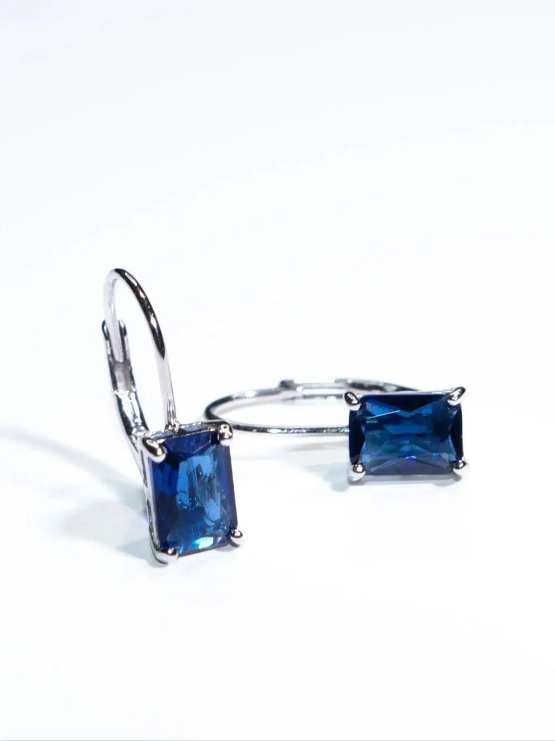 Sterling Silver Sapphire Blue Cushion Clip Earrings for Woman