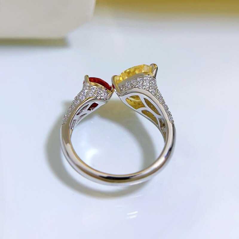 925 Sterling Silver Heart Moissanite, Citrine, Ruby Ring for Women