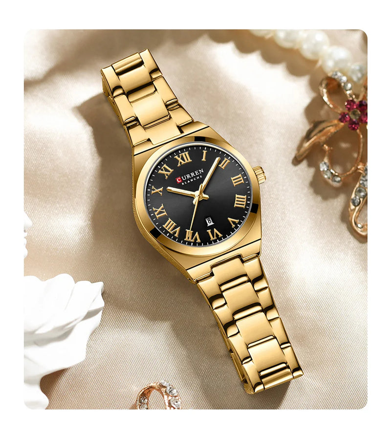 Stainless Steel Quartz Roman Dial Watch for Women