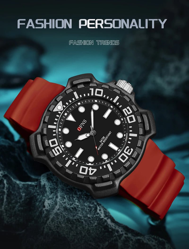 Quartz Silicone Strap 50M Waterproof Sport Watch for Men