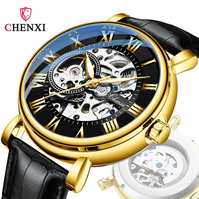 Stainless Steel Skeleton Automatic Luminous Mechanical Watch for Men