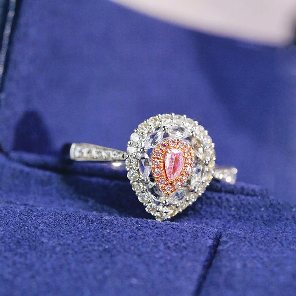 18K White Gold Ring with Natural Pink Diamond, Romantic, for Women