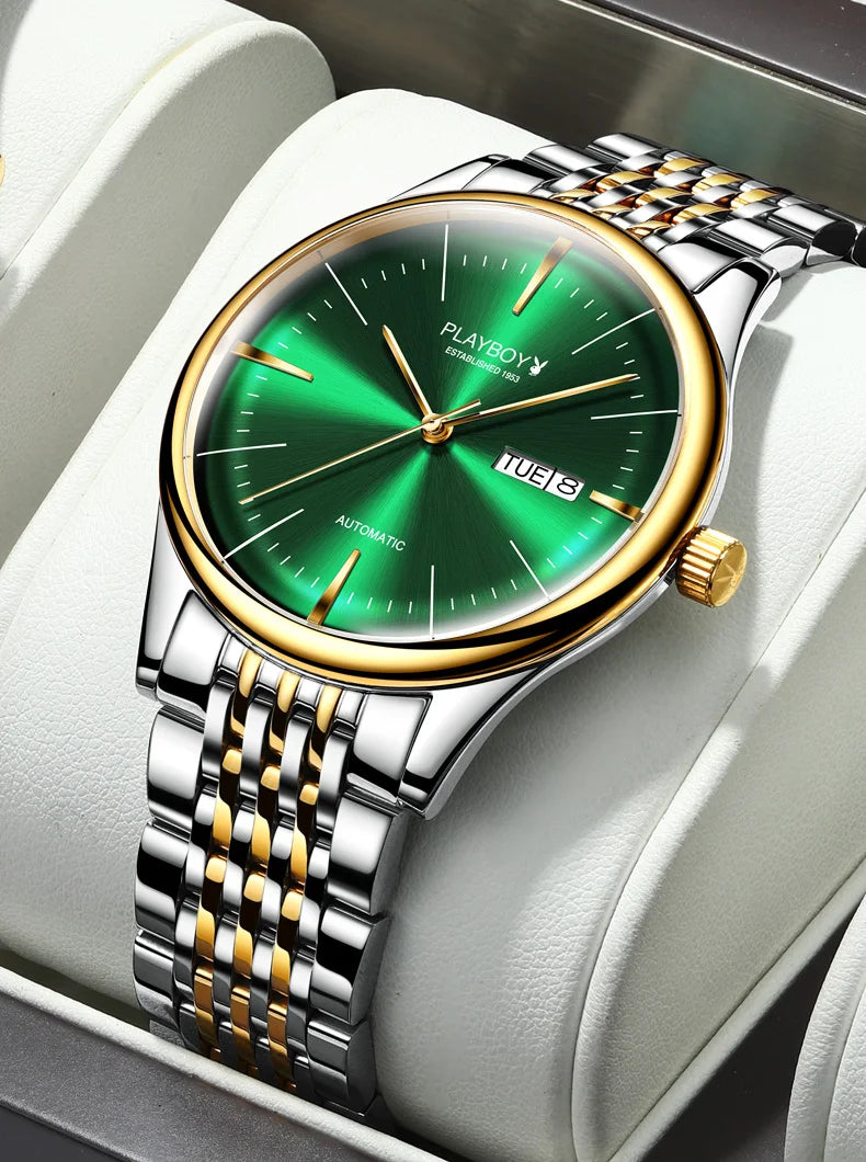 Stainless Steel Automatic Mechanical Watch with Date for Men