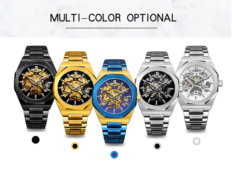 Stainless Steel Skeleton Automatic Watch for Men