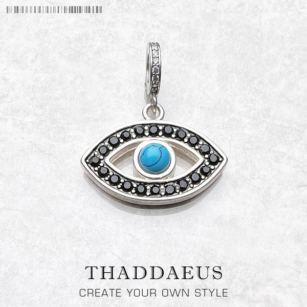 Sterling Silver Turquoise Eye Charm Pendant for Women