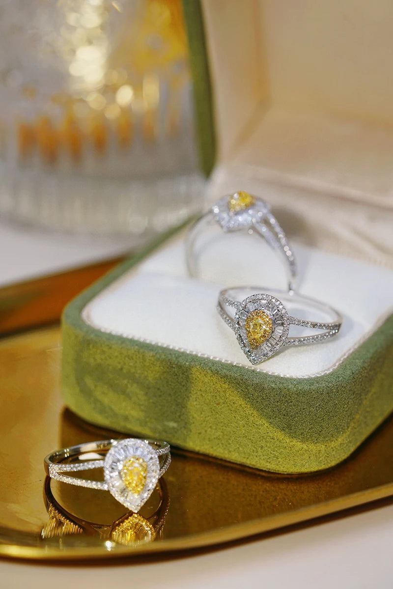 18K White Gold 0.63 Carat Yellow Diamond Engagement Ring for Women