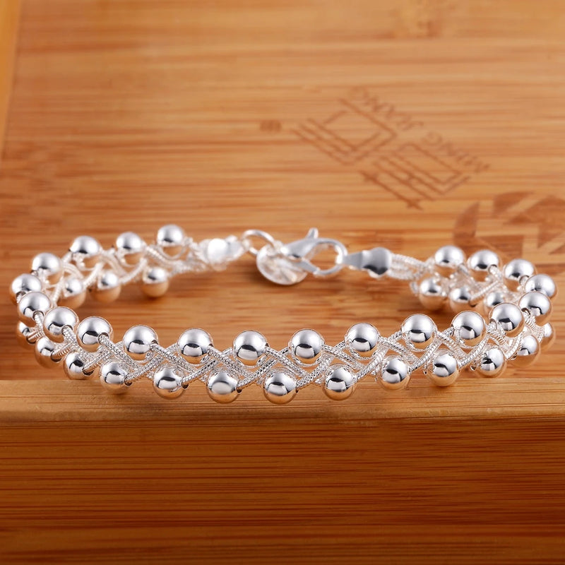 Sterling Silver Braided Beads Chain Bracelet for Women