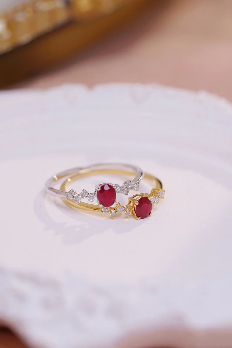 18K Gold Natural Diamond and Ruby Galaxy Design Ring for Women