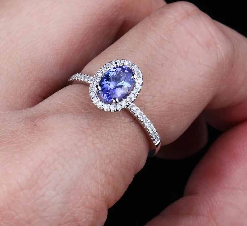 14k White Gold Tanzanite Diamond Engagement Ring for Women