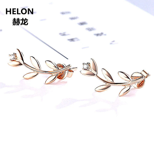 14k Rose Gold Natural Diamonds Leaf Stud Earrings for Women