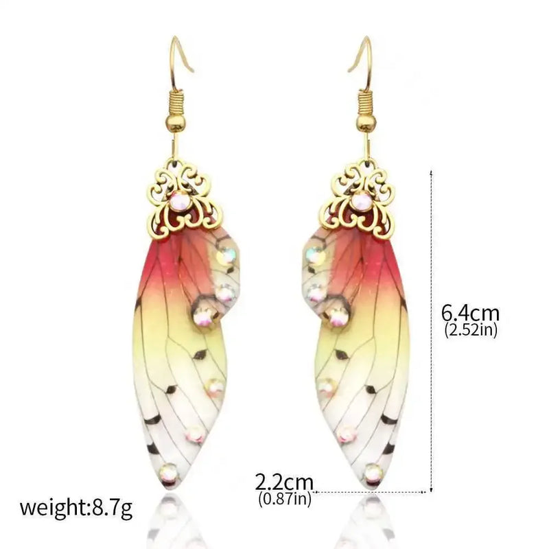 18K Gold Plated Gradient Cicada Butterfly Wing Dangle Earrings for Women