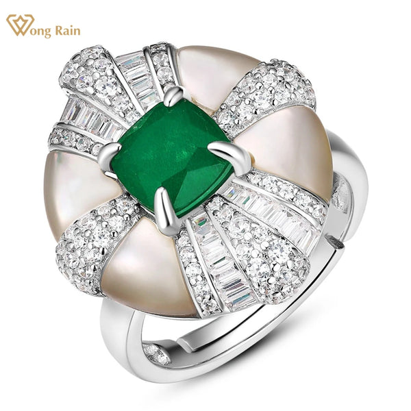 Wong Rain Vintage 925 Sterling Silver Emerald High Carbon Diamond Gems Ring for Women Cocktail Party Jewelry Anniversary Gifts