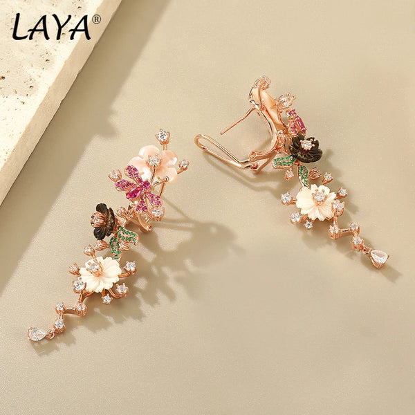 925 Sterling Silver Shell Flower Earrings with White Zircon for Women