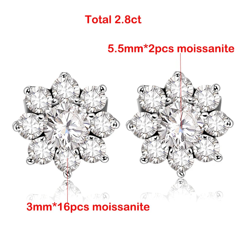 S925 Sterling Silver 2.8CTTW Moissanite Stud Earrings for Women