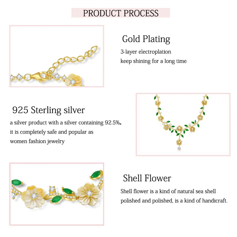 925 Sterling Silver White and Yellow Shell Flower Necklace with Zircon for Women