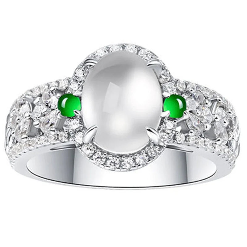 925 Sterling Silver Sapphire Jade High Carbon Diamonds Ring