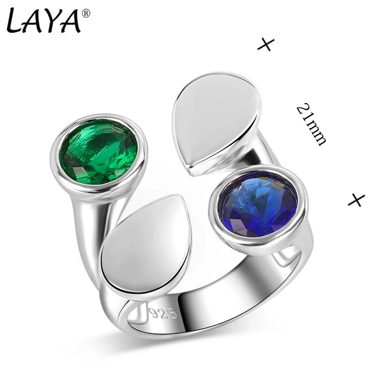 925 Sterling Silver Synthetic Blue & Green Zircon Crystal Irregular Ring for Men and Women