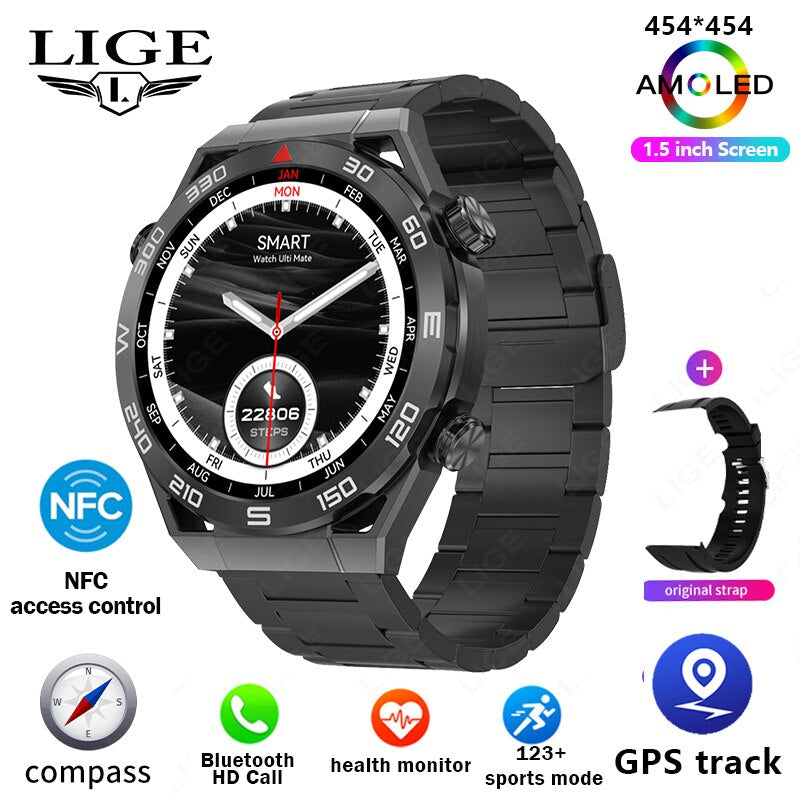 GPS Smart Watch with Voice Calling, NFC, Compass, IP68 Waterproof, ECG+PPG For Men.