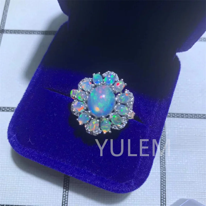 Sterling Silver Opal Flower Ring for Girl