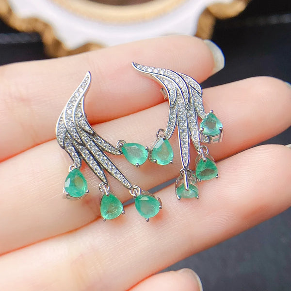 S925 Sterling Silver Natural Emerald 4*5 Inlay Earrings for Women