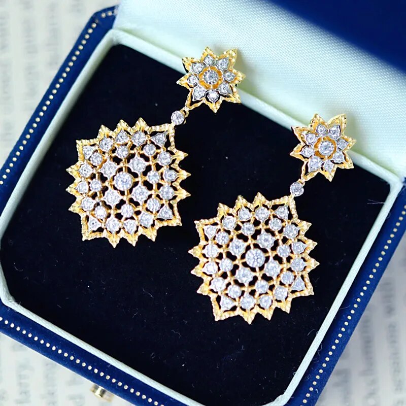 925 Sterling Silver Gold Plated Zircon Lace Earrings