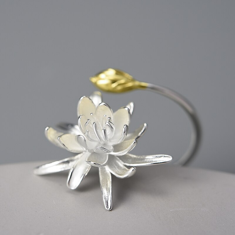 925 Sterling Silver Night-Blooming Cereus Flower Adjustable Ring for Women