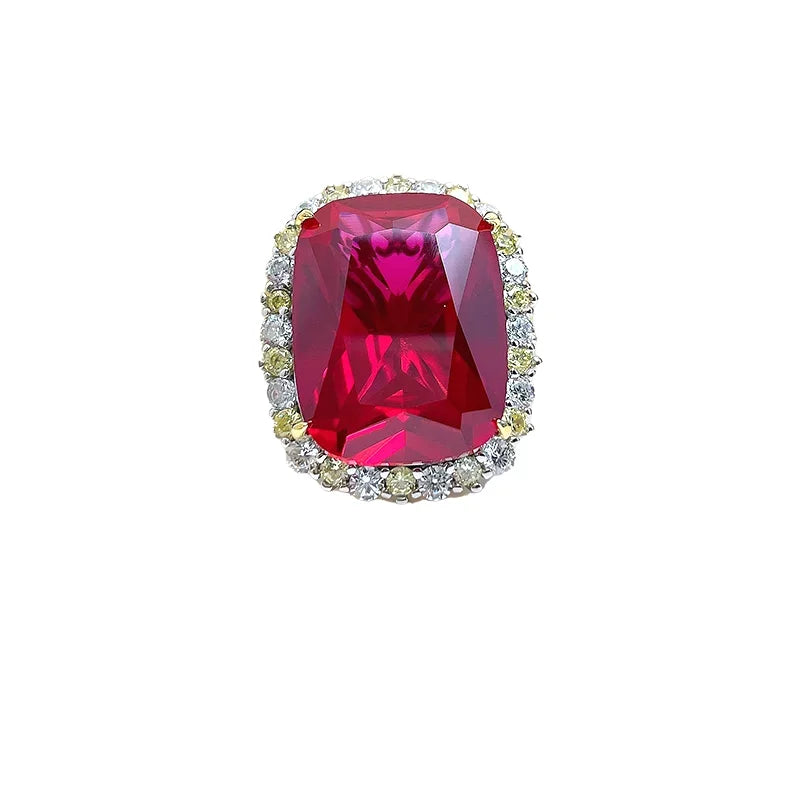 925 Sterling Silver Pigeon Blood Red Corundum Ring for Women