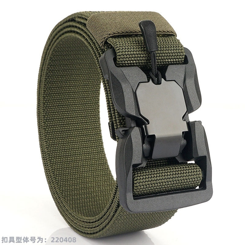 Black Nylon Elastic Tactical Belt with Magnetic Quick Release Buckle for Men