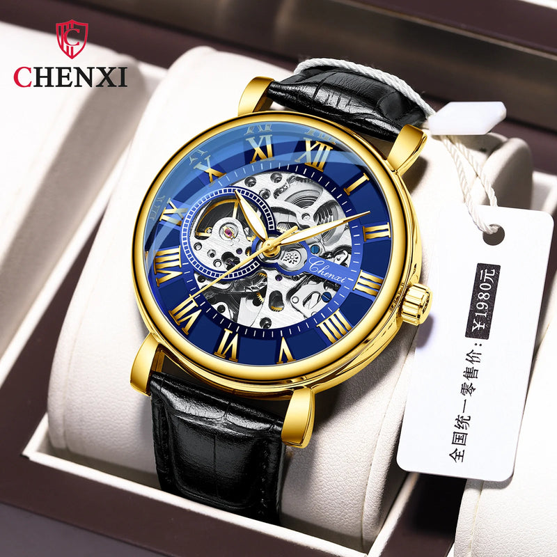 Stainless Steel Skeleton Automatic Luminous Mechanical Watch for Men