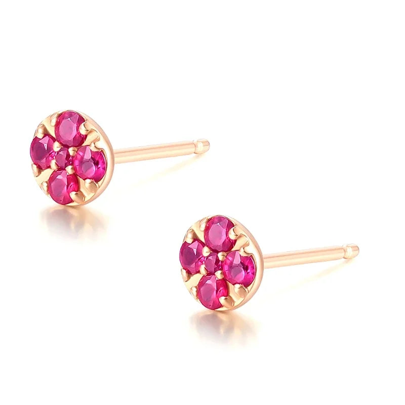 14k Rose Gold Natural Ruby Stud Earrings for Women