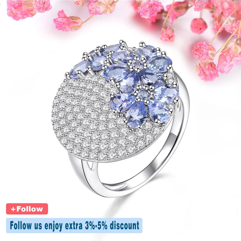 Sterling Silver 3.20ctw Tanzanite Romantic Flower Ring for Her