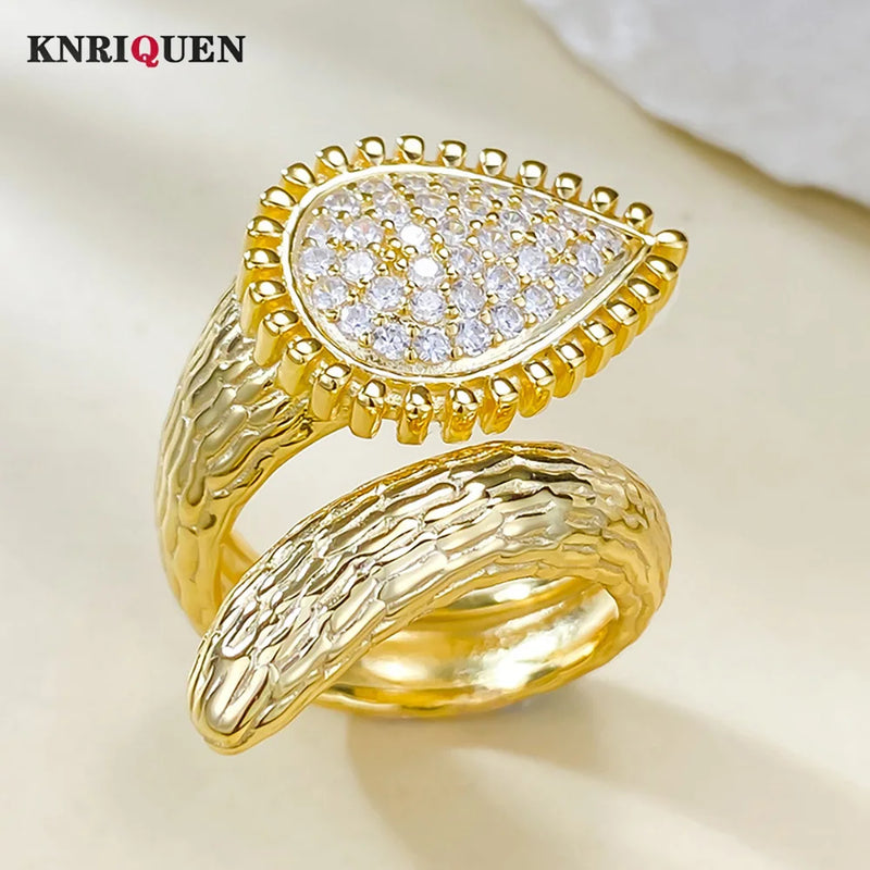 18K Gold Plated Sterling Silver Snake Lab Diamond Ring for Women